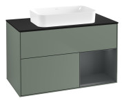 Тумба под раковину Villeroy & Boch Finion 100х50,1 см с подсветкой МДФ оливковый матовый лак/стекло черное матовое G662HGGM