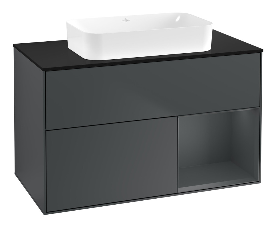 Тумба под раковину Villeroy & Boch Finion 100х50,1 см с подсветкой МДФ темно-синий матовый лак/стекло черное матовое G662HGHG