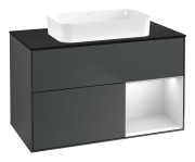 Тумба под раковину Villeroy & Boch Finion 100х50,1 см с подсветкой МДФ темно-синий матовый лак/стекло черное матовое G662MTHG