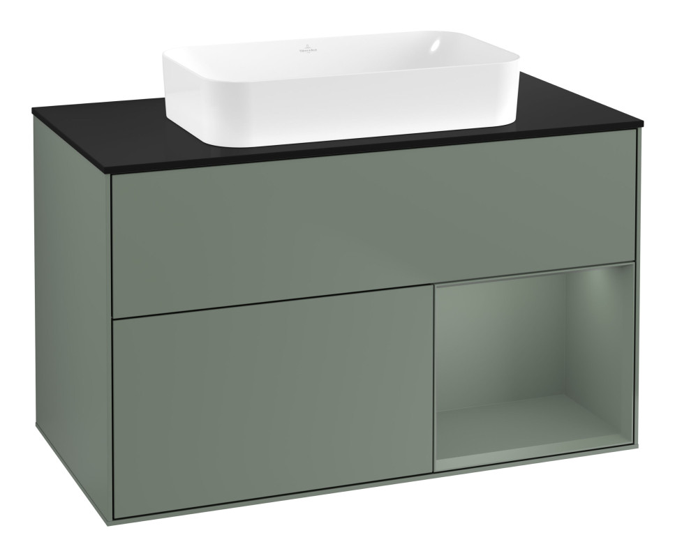 Тумба под раковину Villeroy & Boch Finion 100х50,1 см с подсветкой МДФ оливковый матовый лак/стекло черное матовое G662GMGM