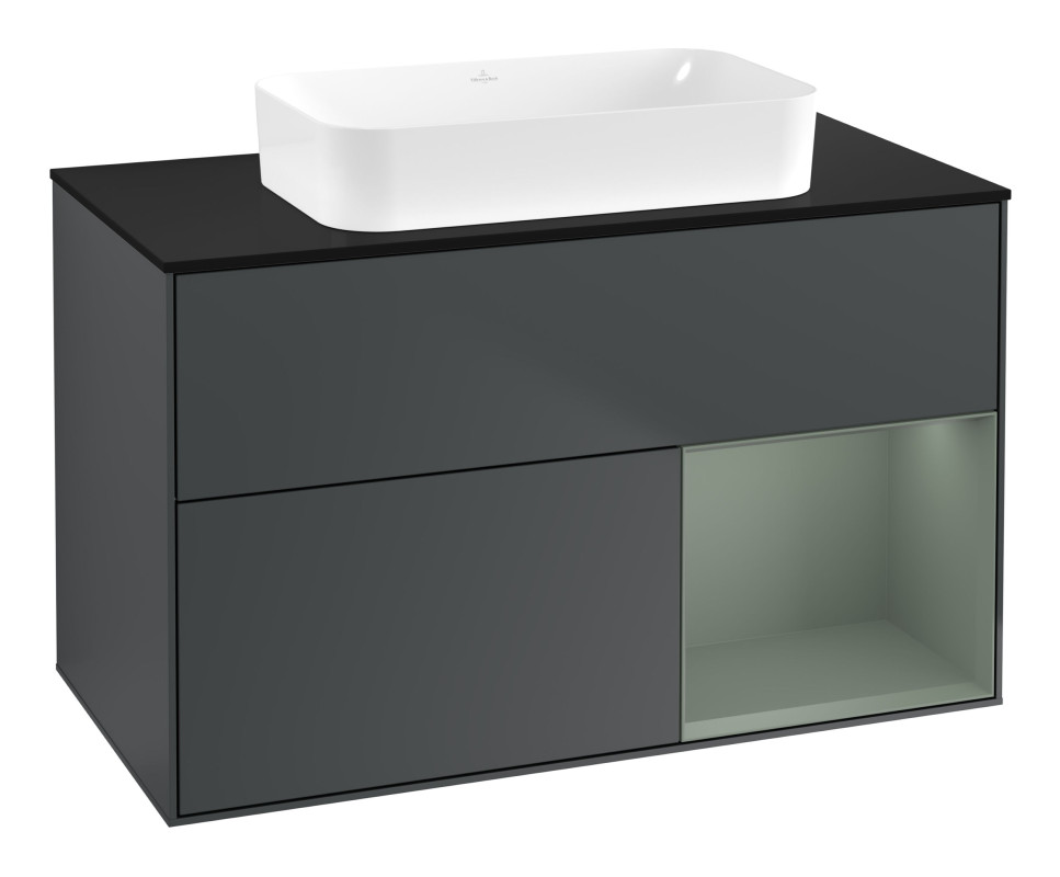 Тумба під раковину Villeroy & Boch Finion 100х50,1 см із підсвічуванням МДФ темно-синій матовий лак/скло чорне матове G662GMHG