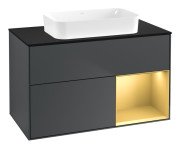 Тумба під раковину Villeroy & Boch Finion 100х50,1 см із підсвічуванням МДФ темно-синій матовий лак/скло чорне матове G662HFHG