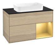 Тумба под раковину Villeroy & Boch Finion 100х50,1 см с подсветкой МДФ шпон дуба/стекло черное матовое G662HFPC