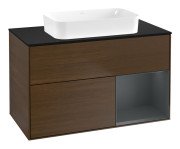 Тумба под раковину Villeroy & Boch Finion 100х50,1 см с подсветкой МДФ шпон грецкого ореха/стекло черное матовое G662HGGN