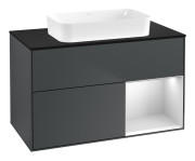 Тумба під раковину Villeroy & Boch Finion 100х50,1 см із підсвічуванням МДФ темно-синій матовий лак/скло чорне матове G662MTHG