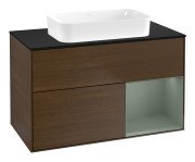 Тумба під раковину Villeroy & Boch Finion 100х50,1 см із підсвічуванням МДФ шпон волоського горіха/скло чорне матове G662GMGN