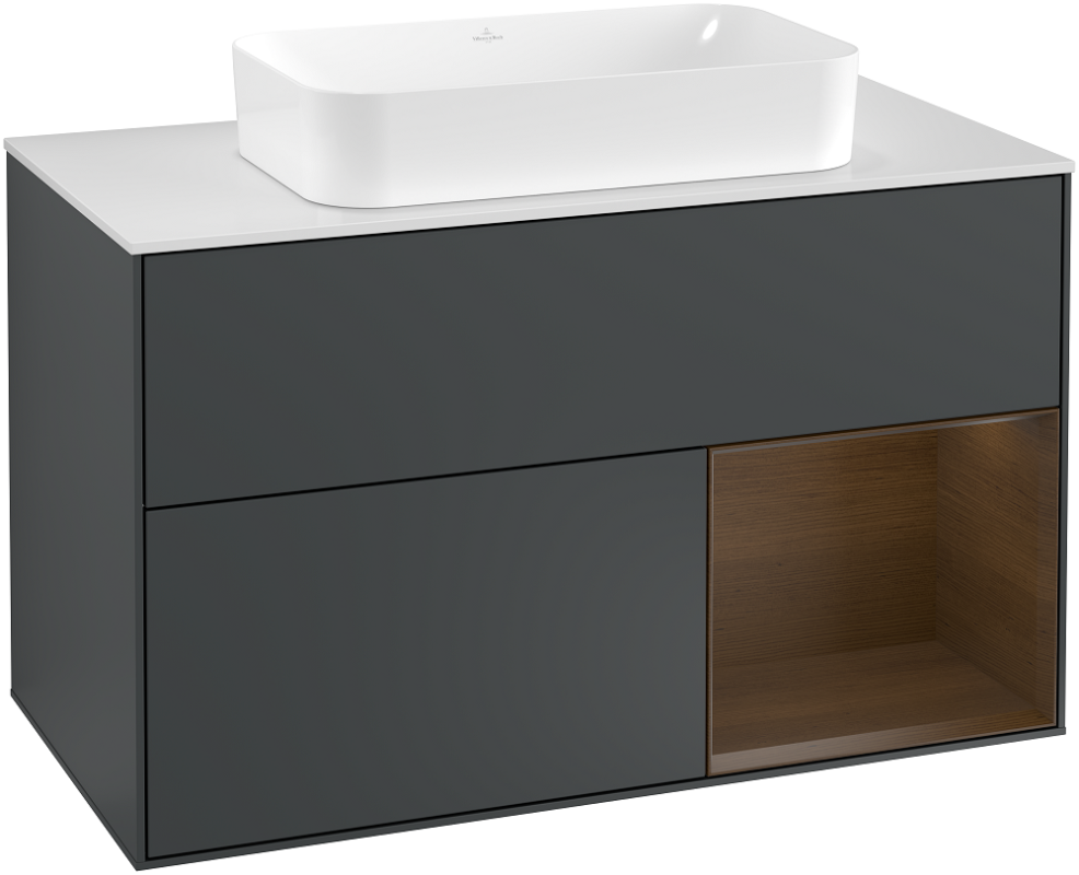 Тумба под раковину Villeroy & Boch Finion 100х50,1 см с подсветкой МДФ темно-синий матовый лак/стекло белое матовое G251GNHG