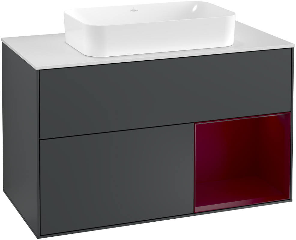 Тумба под раковину Villeroy & Boch Finion 100х50,1 см с подсветкой МДФ темно-синий матовый лак/стекло белое матовое G251HBHG
