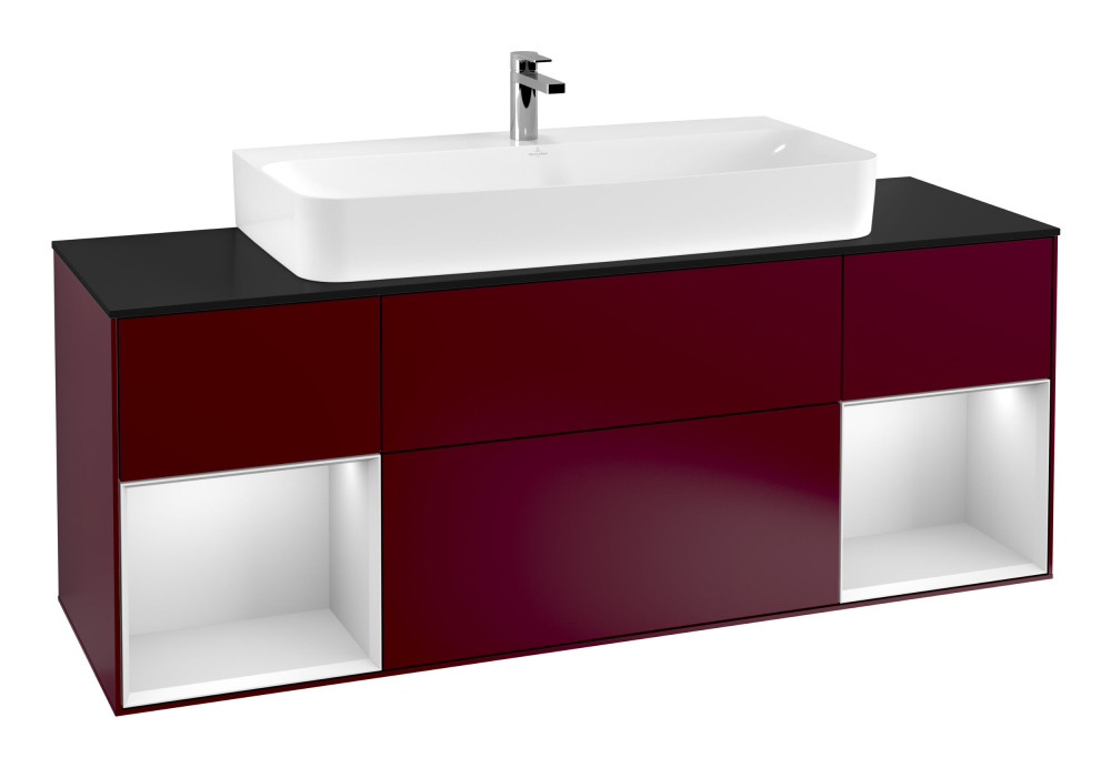 Тумба под раковину Villeroy & Boch Finion 160х50,1 см с подсветкой МДФ пион матовый лак/стекло черное матовое G212MTHB