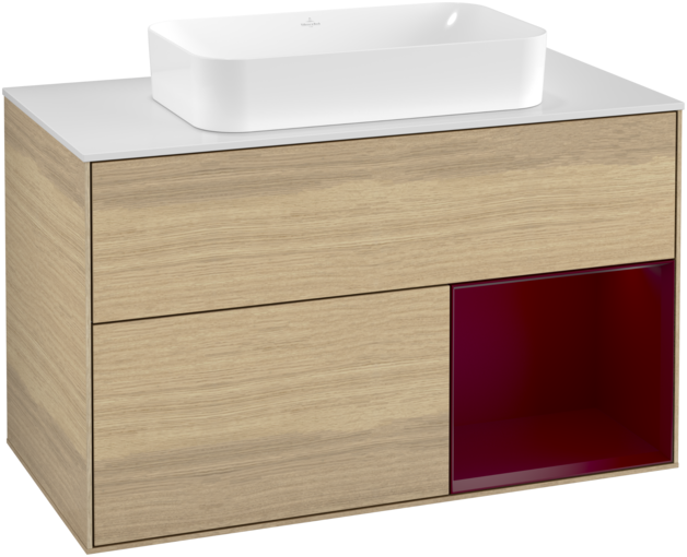 Тумба под раковину Villeroy & Boch Finion 100х50,1 см с подсветкой МДФ шпон дуба/стекло белое матовое G251HBPC