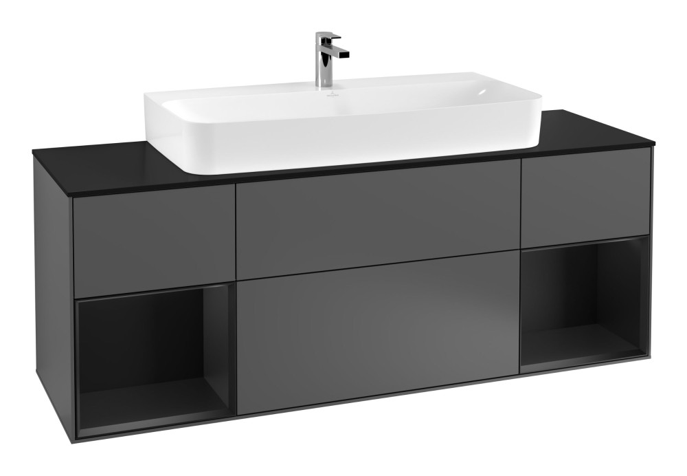 Тумба под раковину Villeroy & Boch Finion 160х50,1 см с подсветкой МДФ антрацит матовый лак/стекло черное матовое G212PDGK