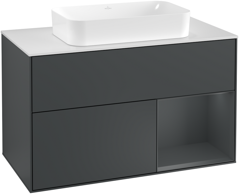 Тумба под раковину Villeroy & Boch Finion 100х50,1 см с подсветкой МДФ темно-синий матовый лак/стекло белое матовое G251HGHG