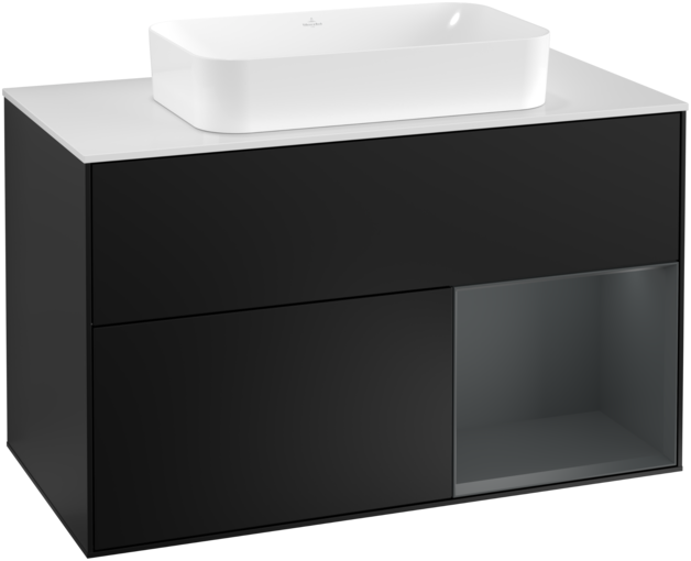 Тумба под раковину Villeroy & Boch Finion 100х50,1 см с подсветкой МДФ черный матовый лак/стекло белое матовое G251HGPD