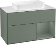  	Тумба под раковину Villeroy & Boch Finion 100х50,1 см с подсветкой МДФ оливковый матовый лак/стекло белое матовое G251GMGM