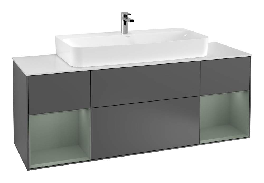 Тумба под раковину Villeroy & Boch Finion 160х50,1 см с подсветкой МДФ антрацит матовый лак/стекло белое матовое G211GMGK