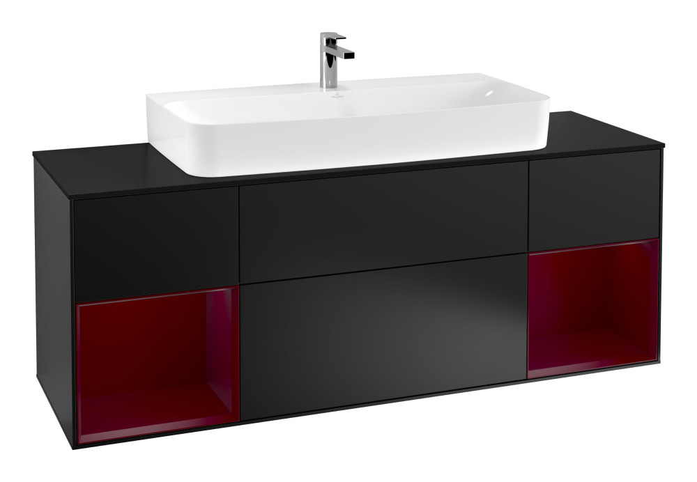 Тумба під раковину Villeroy & Boch Finion 160х50,1 см із підсвічуванням МДФ чорний матовий лак/скло чорне матове G212HBPD