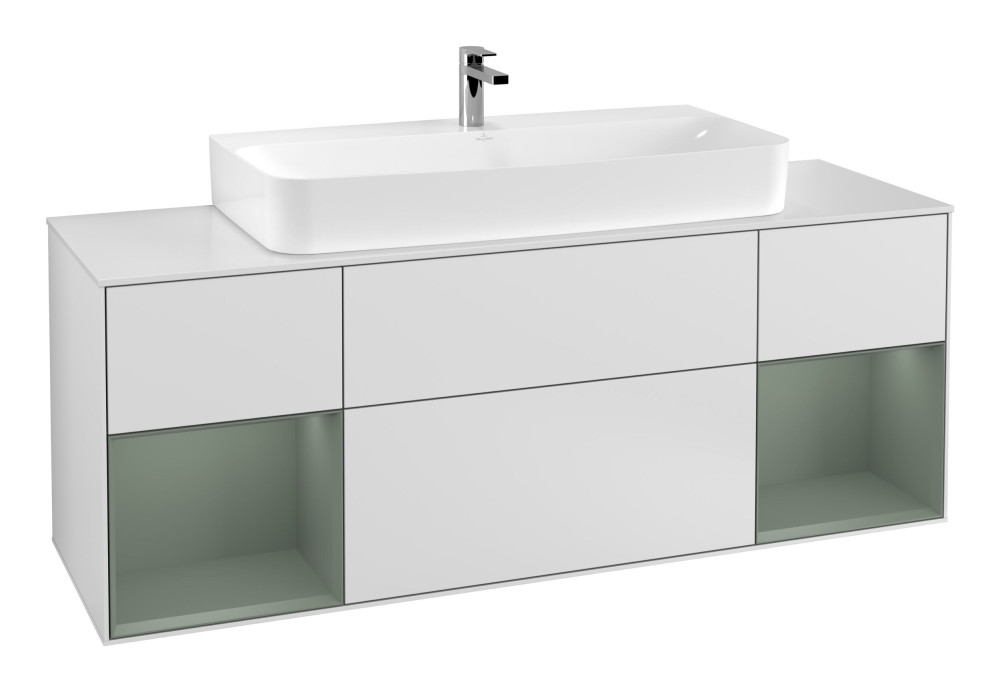 Тумба под раковину Villeroy & Boch Finion 160х50,1 см с подсветкой МДФ белый матовый лак/стекло белое матовое G211GMMT