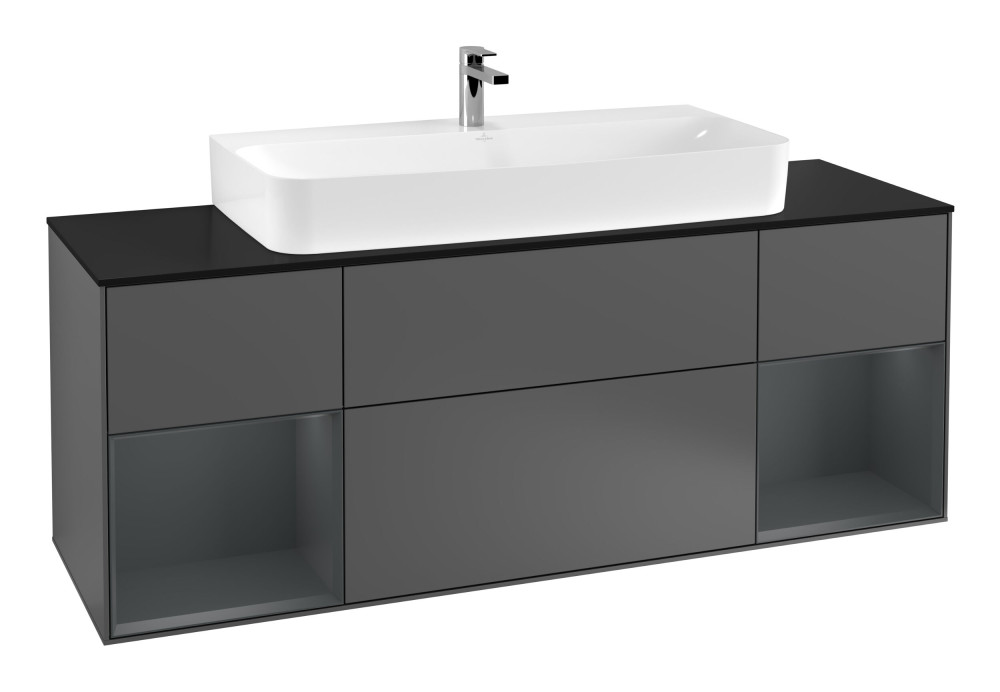 Тумба под раковину Villeroy & Boch Finion 160х50,1 см с подсветкой МДФ антрацит матовый лак/стекло черное матовое G212HGGK