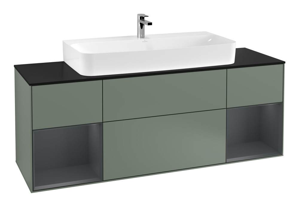 Тумба під раковину Villeroy & Boch Finion 160х50,1 см із підсвічуванням МДФ оливковий матовий лак/скло чорне матове G212HGGM