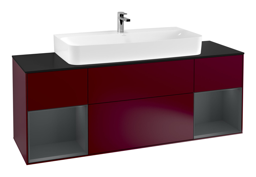 Тумба под раковину Villeroy & Boch Finion 160х50,1 см с подсветкой МДФ пион матовый лак/стекло черное матовое G212HGHB