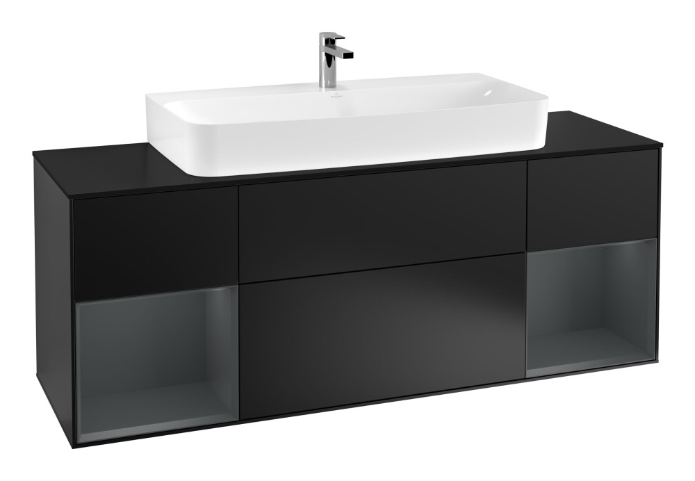 Тумба под раковину Villeroy & Boch Finion 160х50,1 см с подсветкой МДФ черный матовый лак/стекло черное матовое G212HGPD
