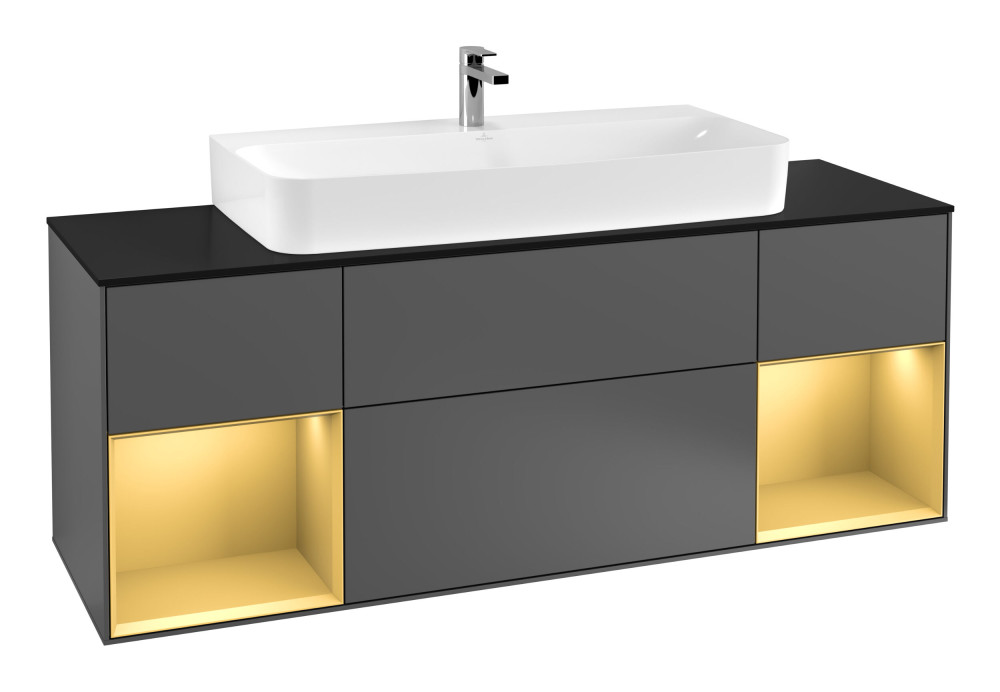 Тумба под раковину Villeroy & Boch Finion 160х50,1 см с подсветкой МДФ антрацит матовый лак/стекло черное матовое G212HFGK