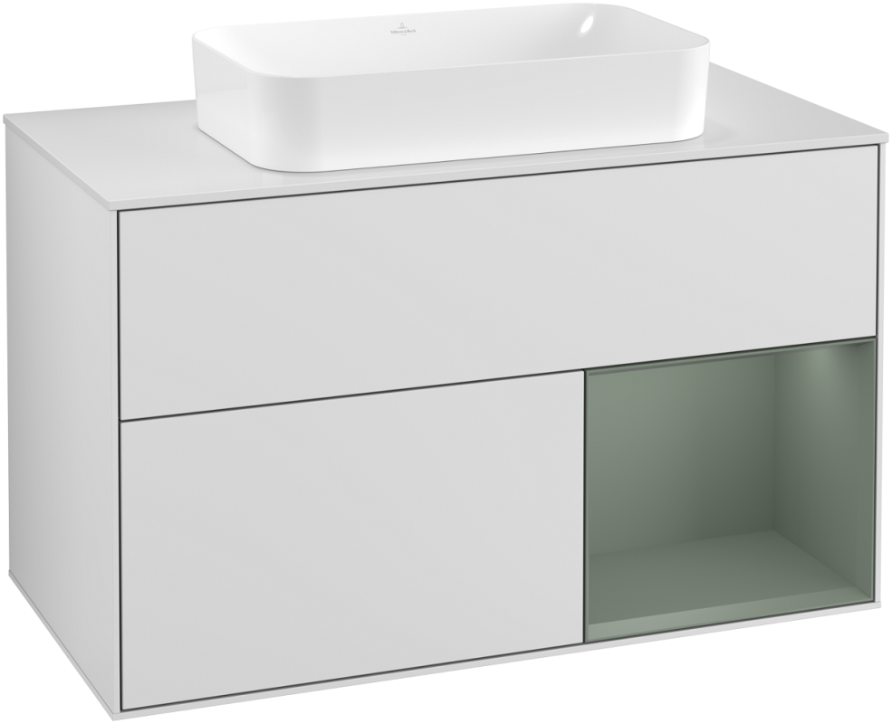  	Тумба под раковину Villeroy & Boch Finion 100х50,1 см с подсветкой МДФ белый матовый лак/стекло белое матовое G251GMMT