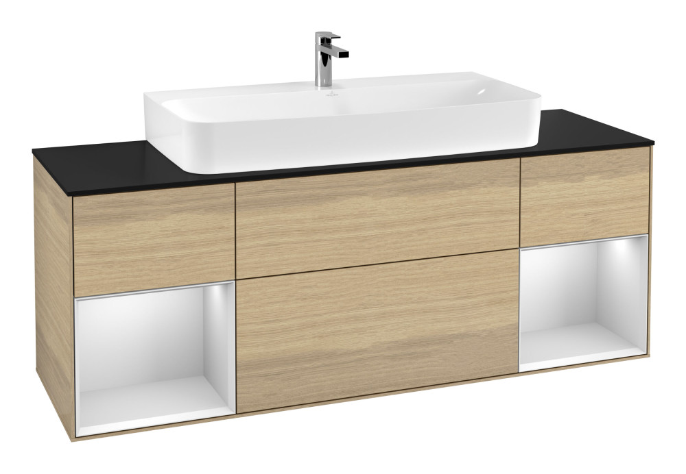 Тумба под раковину Villeroy & Boch Finion 160х50,1 см с подсветкой МДФ шпон дуба/стекло черное матовое G212MTPC