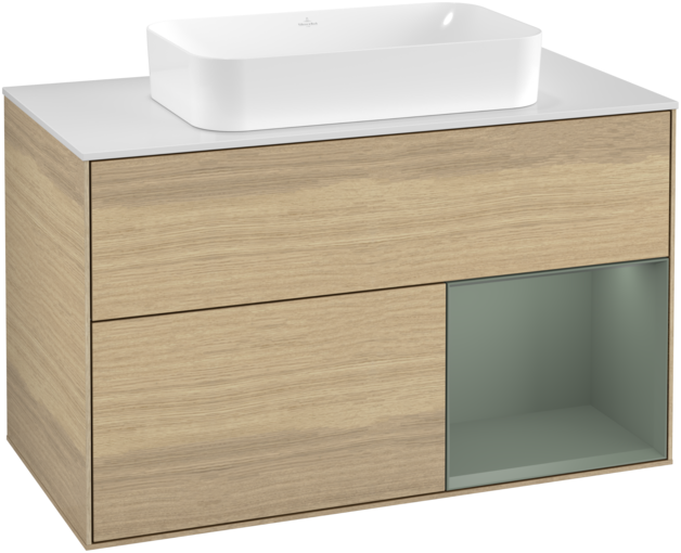 Тумба під раковину Villeroy & Boch Finion 100х50,1 см із підсвічуванням МДФ шпон дуба/скло біле матове G251GMPC