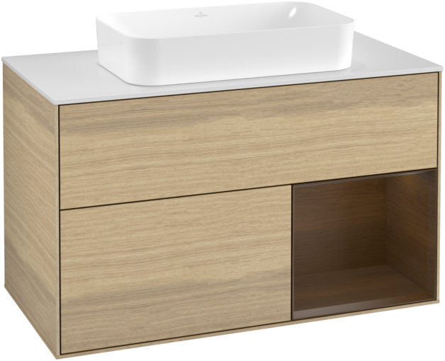 Тумба під раковину Villeroy & Boch Finion 100х50,1 см із підсвічуванням МДФ шпон дуба/скло біле матове G251GNPC