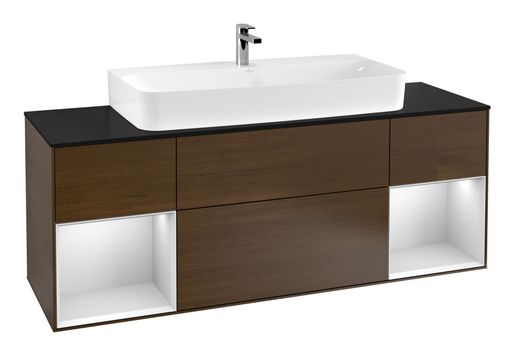 Тумба под раковину Villeroy & Boch Finion 160х50,1 см с подсветкой МДФ шпон грецкого ореха/стекло черное матовое G212MTGN