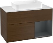 Тумба під раковину Villeroy & Boch Finion 100х50,1 см із підсвічуванням МДФ шпон волоського горіха/скло біле матове G251HGGN