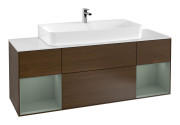 Тумба под раковину Villeroy & Boch Finion 160х50,1 см с подсветкой МДФ шпон грецкого ореха/стекло белое матовое G211GMGN