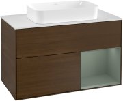  	Тумба под раковину Villeroy & Boch Finion 100х50,1 см с подсветкой МДФ шпон грецкого ореха/стекло белое матовое G251GMGN