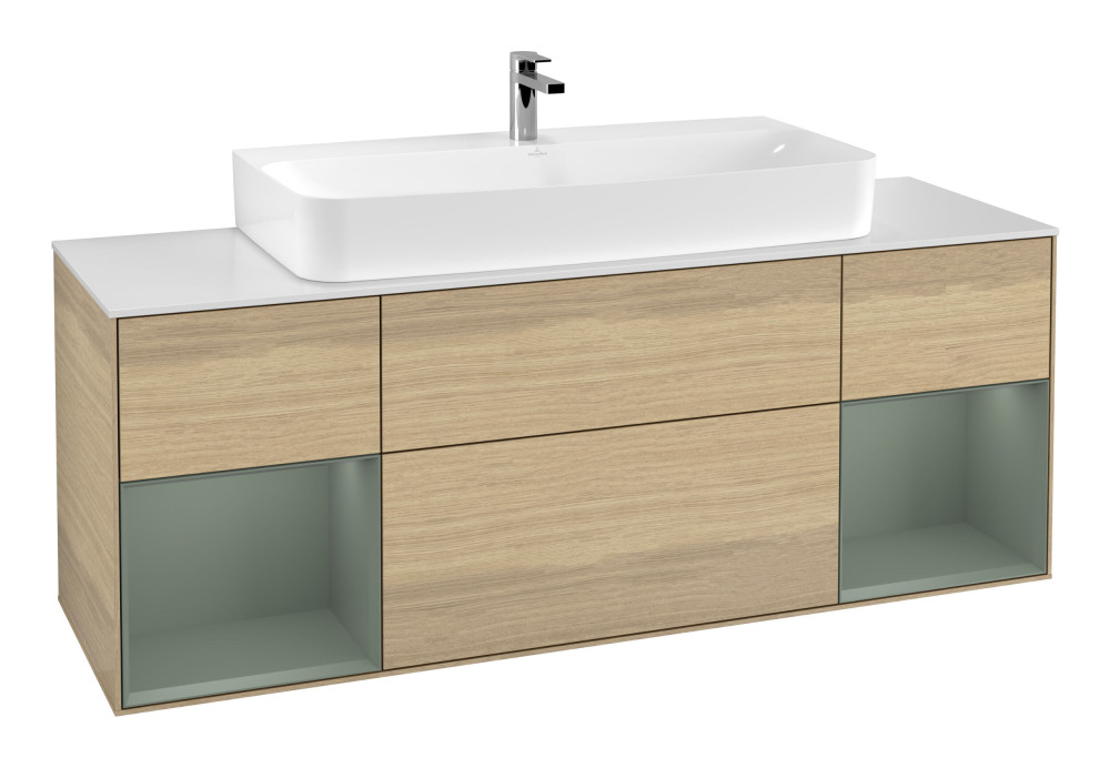 Тумба под раковину Villeroy & Boch Finion 160х50,1 см с подсветкой МДФ шпон дуба/стекло белое матовое G211GMPC