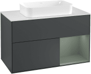  	Тумба под раковину Villeroy & Boch Finion 100х50,1 см с подсветкой МДФ темно-синий матовый лак/стекло белое матовое G251GMHG