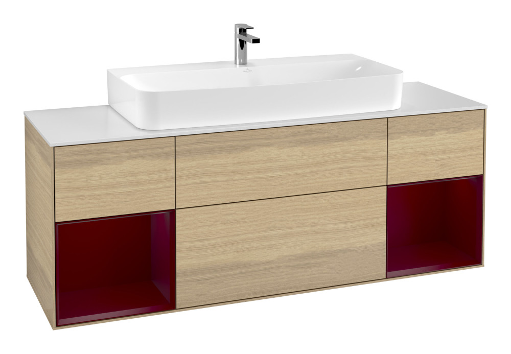 Тумба під раковину Villeroy & Boch Finion 160х50,1 см із підсвічуванням МДФ шпон дуба/скло біле матове G211HBPC