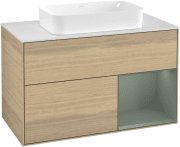 Тумба под раковину Villeroy & Boch Finion 100х50,1 см с подсветкой МДФ шпон дуба/стекло белое матовое G251GMPC