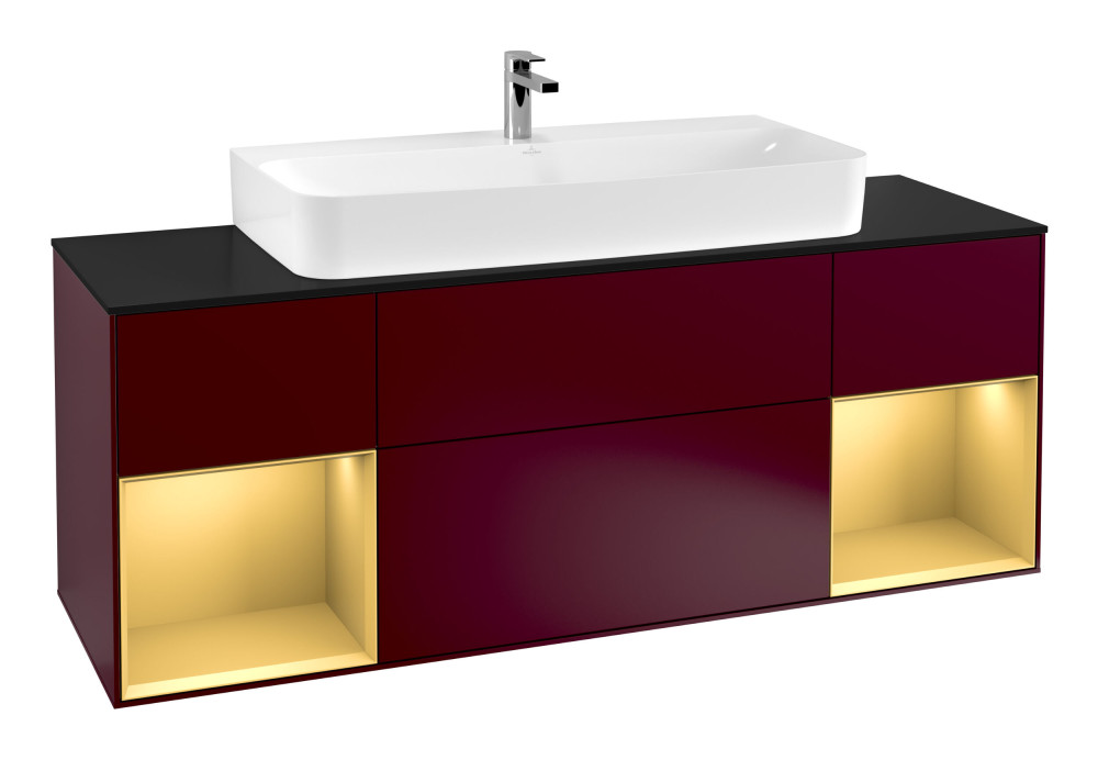 Тумба под раковину Villeroy & Boch Finion 160х50,1 см с подсветкой МДФ пион матовый лак/стекло черное матовое G212HFHB