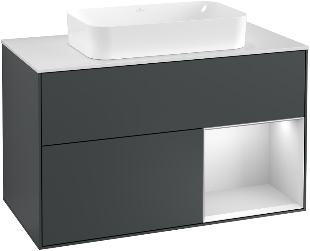Тумба под раковину Villeroy & Boch Finion 100х50,1 см с подсветкой МДФ темно-синий матовый лак/стекло белое матовое G251MTHG