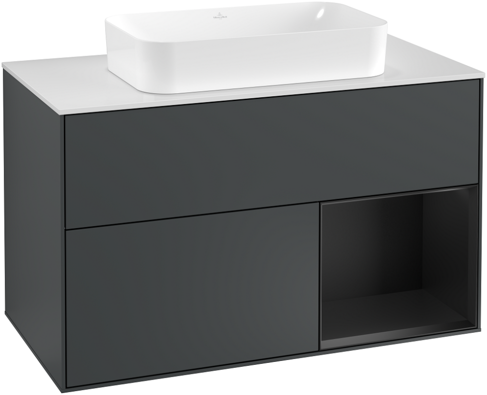 Тумба под раковину Villeroy & Boch Finion 100х50,1 см с подсветкой МДФ темно-синий матовый лак/стекло белое матовое G251PDHG