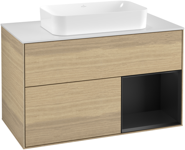 Тумба под раковину Villeroy & Boch Finion 100х50,1 см с подсветкой МДФ шпон дуба/стекло белое матовое G251PDPC