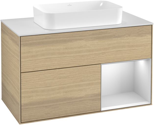 Тумба под раковину Villeroy & Boch Finion 100х50,1 см с подсветкой МДФ шпон дуба/стекло белое матовое G251MTPC