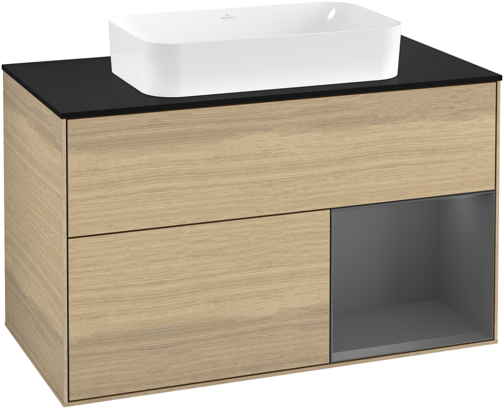 Тумба под раковину Villeroy & Boch Finion 100х50,1 см с подсветкой МДФ шпон дуба/стекло черное матовое G252GKPC