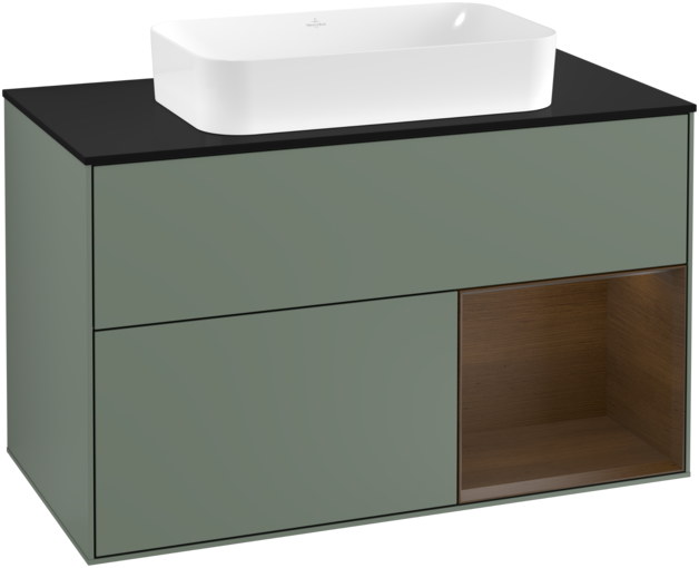 Тумба під раковину Villeroy & Boch Finion 100х50,1 см із підсвічуванням МДФ оливковий матовий лак/скло чорне матове G252GNGM