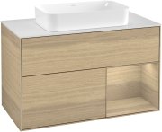 Тумба під раковину Villeroy & Boch Finion 100х50,1 см із підсвічуванням МДФ шпон дуба/скло біле матове G251PCPC