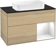 Тумба під раковину Villeroy & Boch Finion 100х50,1 см із підсвічуванням МДФ шпон дуба/скло чорне матове G252GFPC