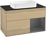 Тумба під раковину Villeroy & Boch Finion 100х50,1 см із підсвічуванням МДФ шпон дуба/скло чорне матове G252GKPC