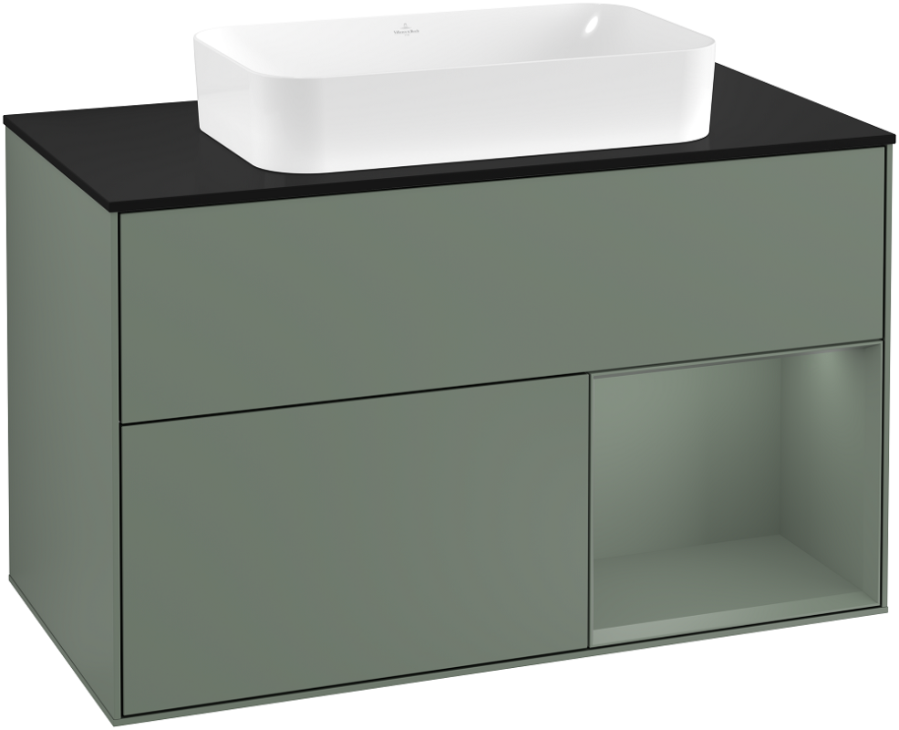 Тумба под раковину Villeroy & Boch Finion 100х50,1 см с подсветкой МДФ оливковый матовый лак/стекло черное матовое G252GMGM
