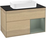 Тумба під раковину Villeroy & Boch Finion 100х50,1 см із підсвічуванням МДФ шпон дуба/скло чорне матове G252GMPC